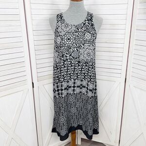 Sam &‎ Jess Floral Printed Trapeze Sleeveless Dress Black White Small
